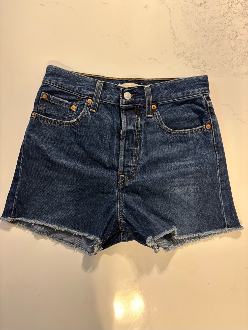 Levi’s Ribcage Dark Wash Denim Shorts